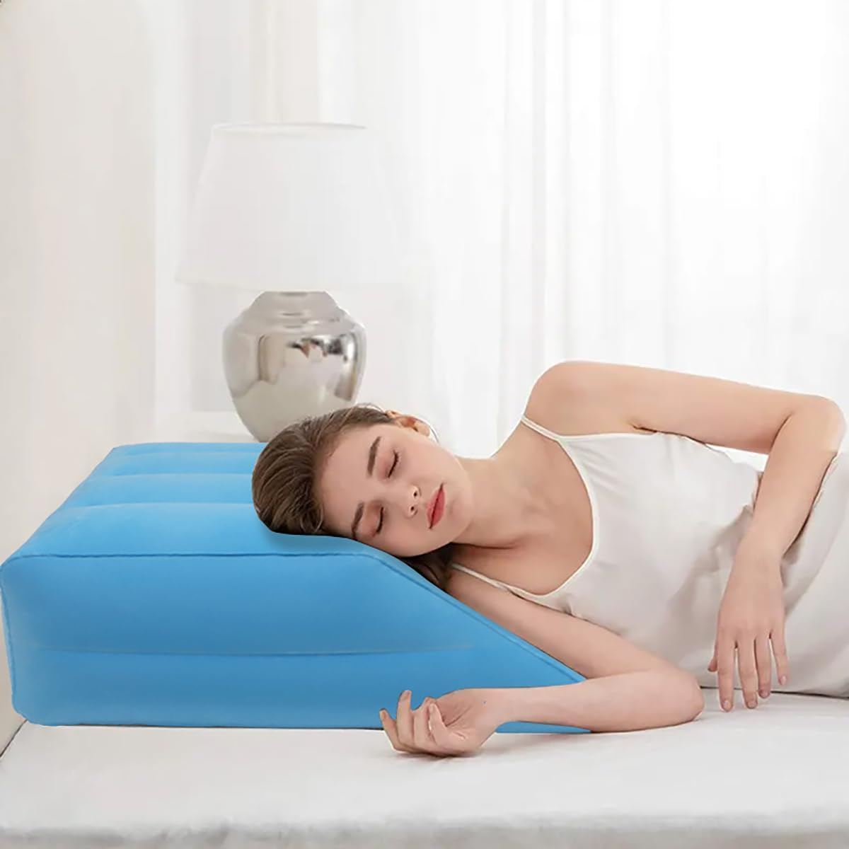 Baiao Inflatable Wedge Pillows, Stand up Pillow for Air Mattresses, Seat Pillow for Air Mattresses, Sleeping Pillow for Back, Leg Support and Knee Support(Blue) image number 6