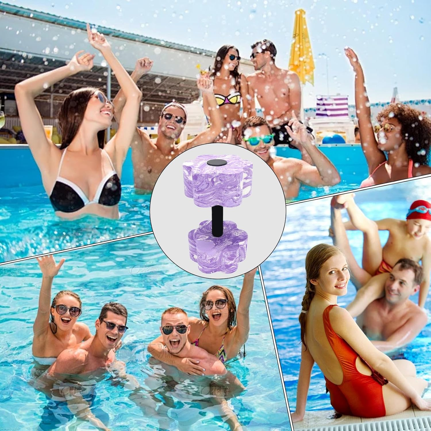 Flower Shaped Exercise & Fitness Dumb Bells, EVA Foam Dumbbell Set, Aqua Aerobics Weights, Water Exercise Tools, Portable Workouts Equipment for Men Women - Blue And White image number 4