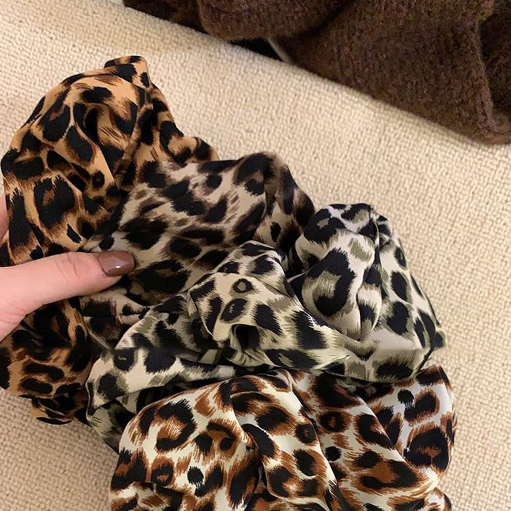 MSLSOZ 4 Pieces Leopard Print Hair Scrunchies Elastic Rope Straight Ponytail Hair Ties Vintage Hair Ties Suitable for Women (4 Colors) image number 5