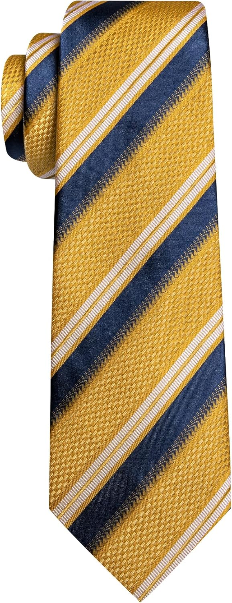 Barry.Wang Striped/Plaid Tie with Tie Clip for Men Silk Necktie Pocket Square Cufflinks Set Formal Business Wedding Party image number 5