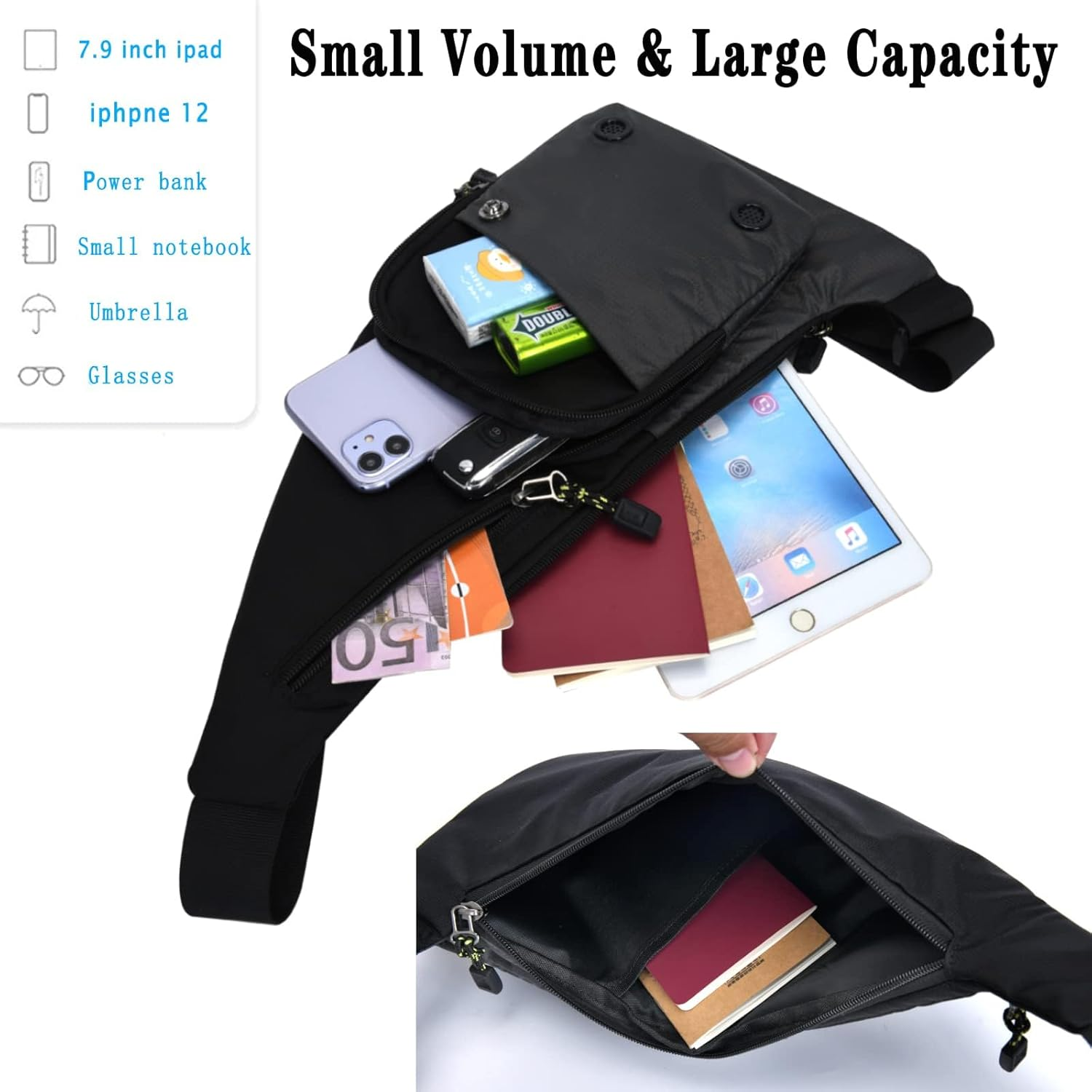 CAISANG Sling Bag Slim Crossbody Personal Pocket Chest Bag Anti-Thief Shoulder Bag Backpack Casual Daypack Fanny Pack Travel - Blue image number 6