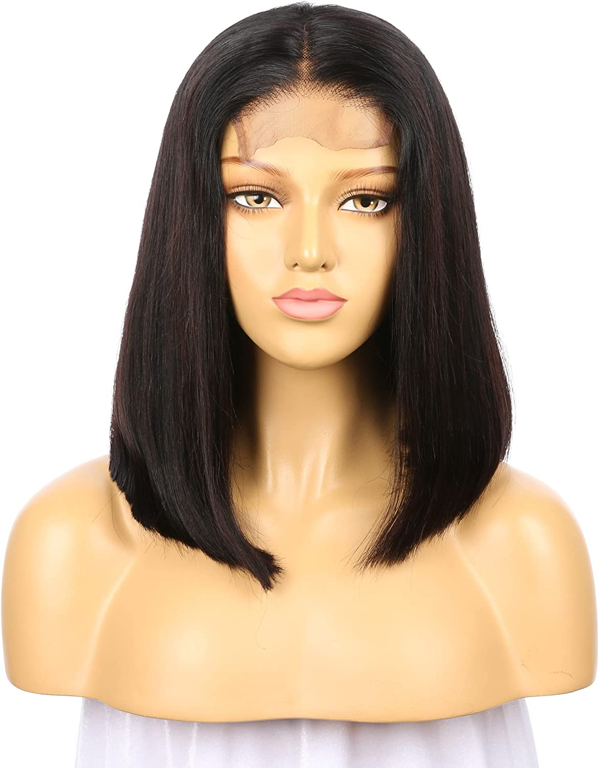 Natural Brown Black 100% Human Hair 4-4 Lace Closure Women Wig, 14 Inch Short Shoulder Length Bob Style Brazillian Hair 150% Density with Baby Hair,Hand Made Wig image number 4