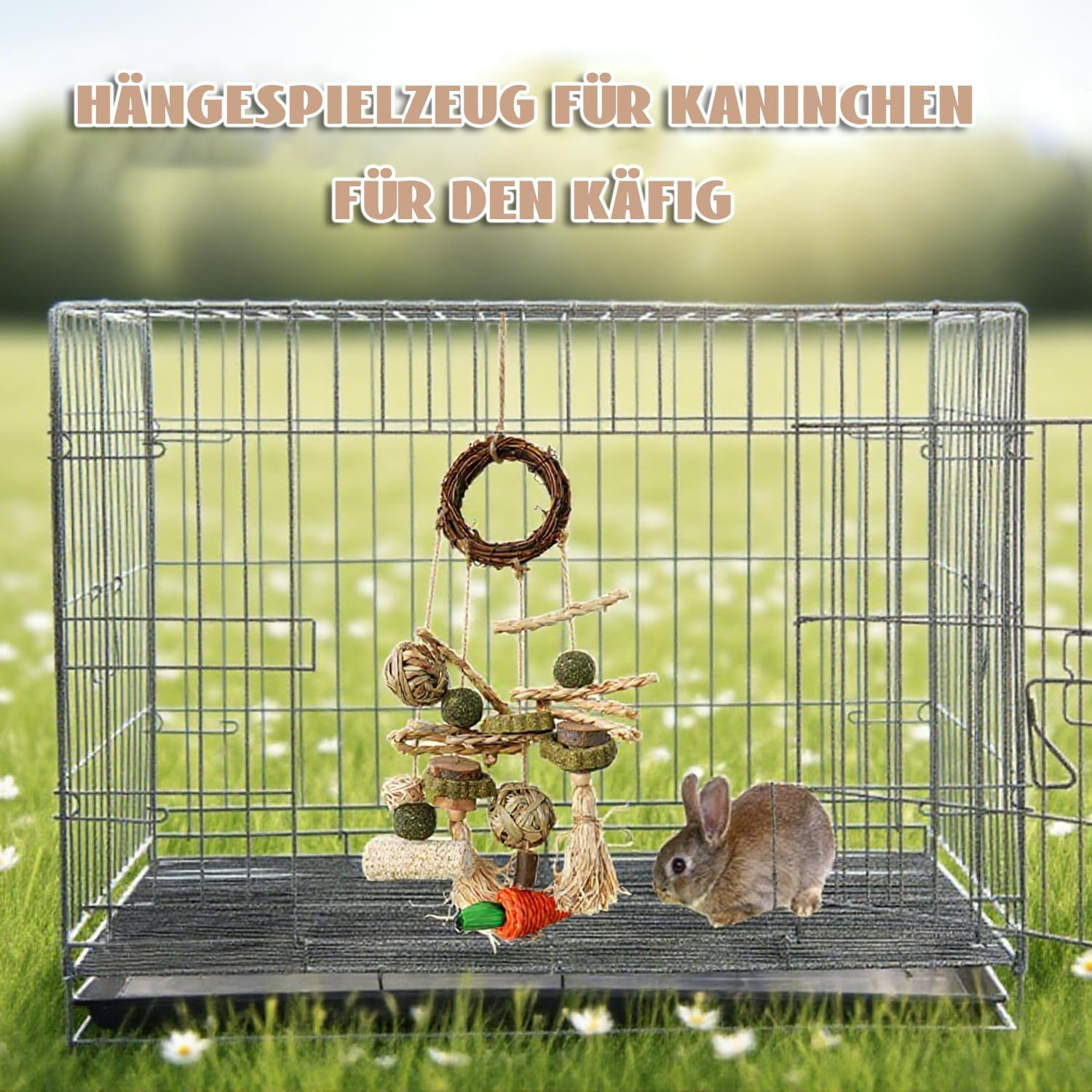 Norhogo 1 Piece Rabbit Toy, Chew Toy for Bunny, Small Animals, Molar Dental Care, Wooden Rattan Teething Toy for Guinea Pigs, Hamsters, Rabbits, Rodents For image number 6