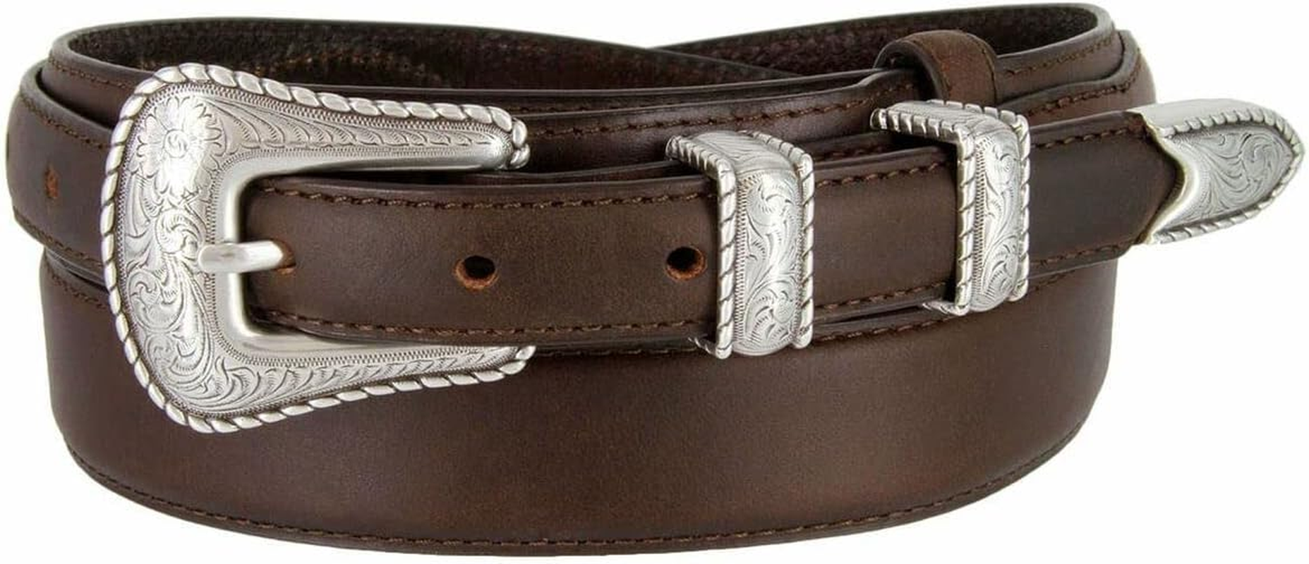 Silver Buckle Set Oil-Tanned Genuine Leather Western Ranger Belt for Men