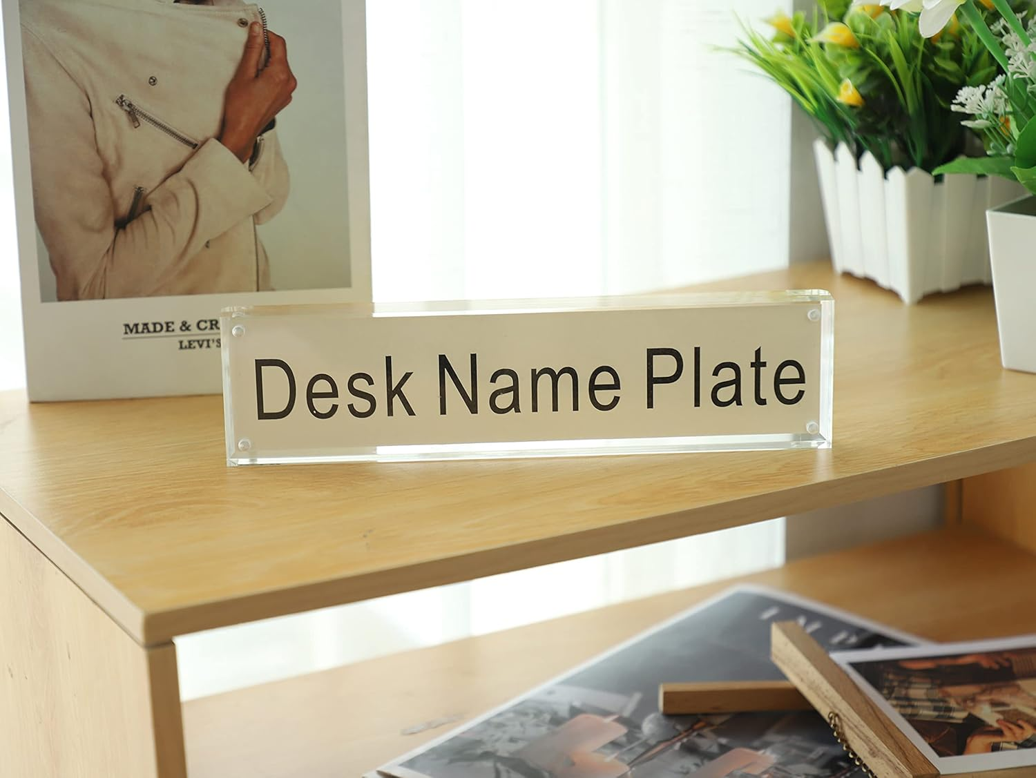 IEEK Acrylic Desk Name Plate for Office,Clear Acrylic Block Nameplate Double Sided Desk Name Plate Holder Business Desk Sign Holder, DIY Your Personalized Name for Desk,2.5X10 Inch image number 3