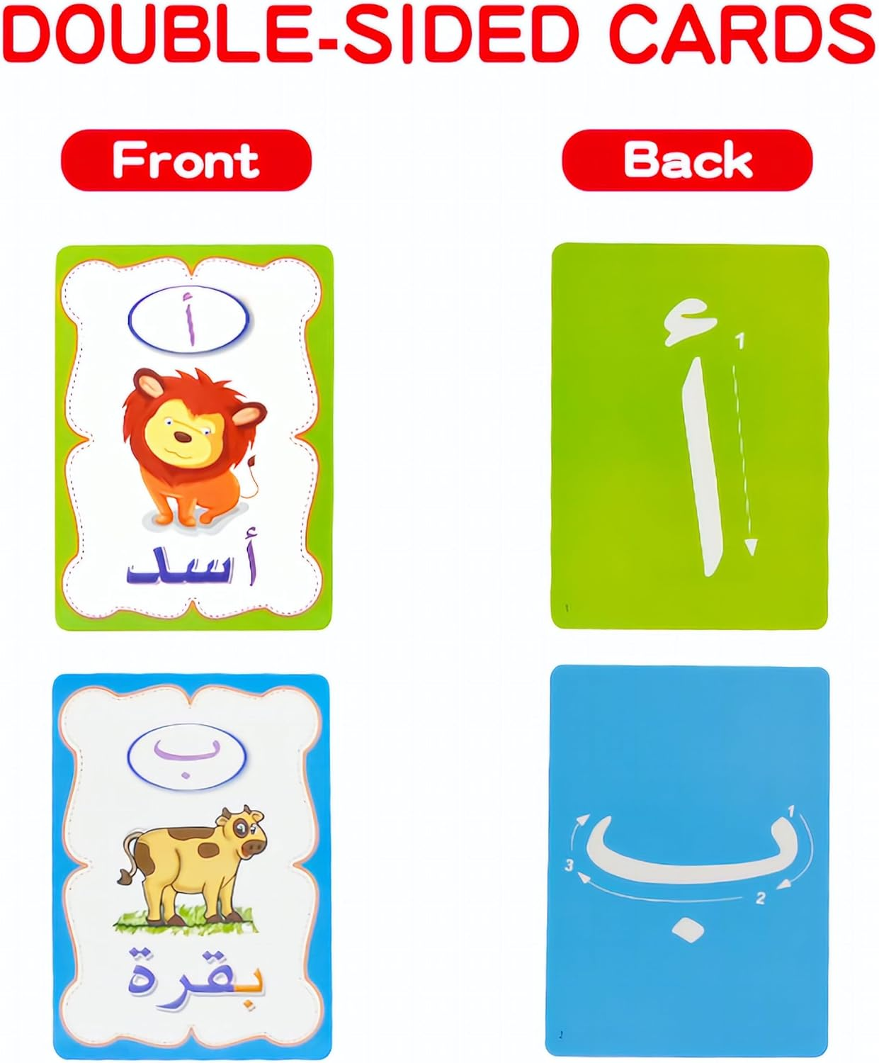 Erasable Arabic Alphabet Flashcards, Write and Wipe Laminated Alf Baa Taa Letter Tracing Practice Cards for Kindergarten (28 Flashcards with Marker). (Arabic Flashcards) image number 3