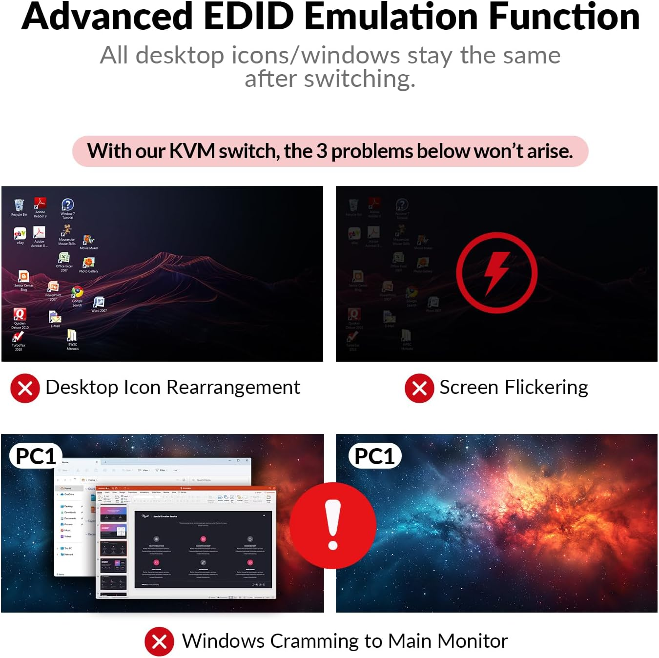 AV Access Docking Station KVM Switch 2 Monitors 2 Laptops, 4K KVM Dual Monitor, 2 USB-C MST Ports, 60W PD for Each PC,1G Ethernet, EDID Emulation, 2K@144Hz, 1080P@240Hz, Ideal for Home Office & Gaming - For 2Pcs 3 Monitors image number 3