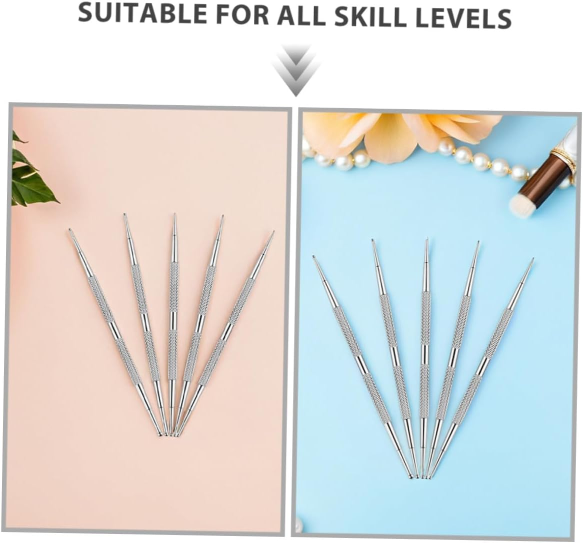 HEALEEP 5Pcs Nail Art Drill Pen Nail Art Tools Dotting Pen Tool Silver Stainless Steel image number 1