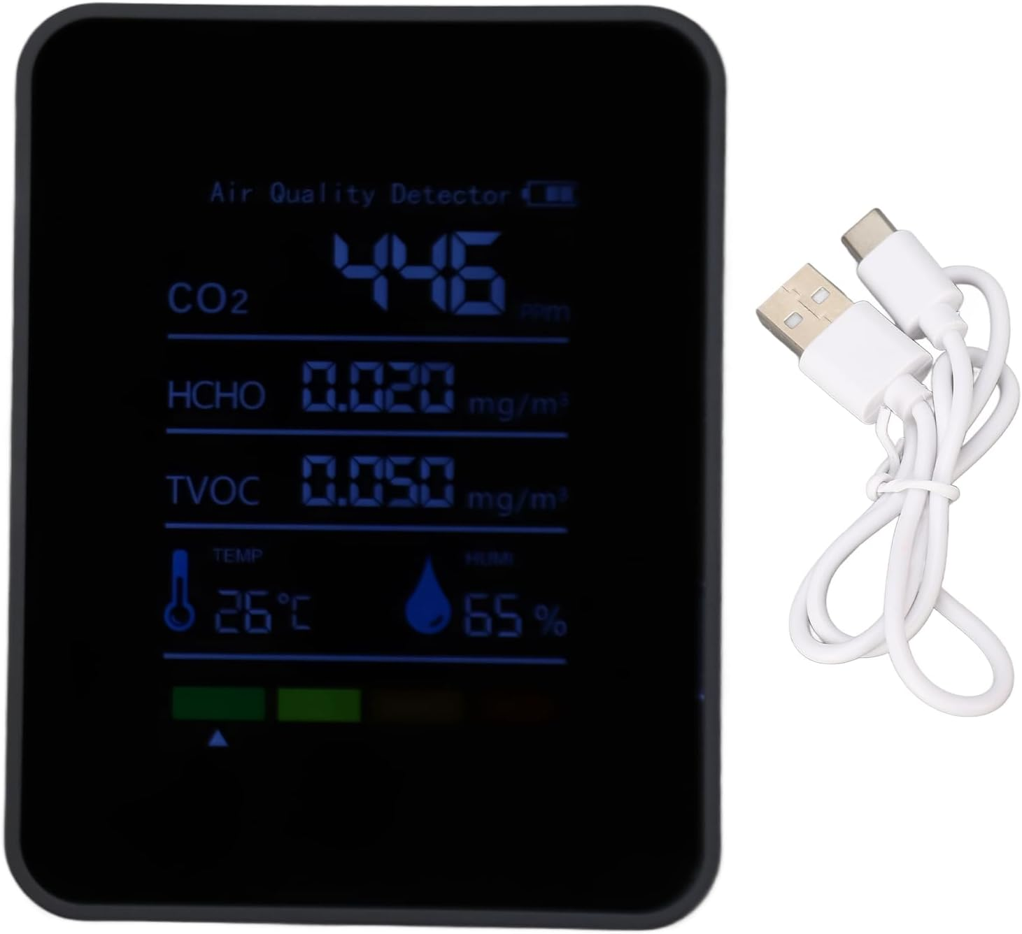 CO2 Detector Portable Battery Operated Carbon Dioxide HCHO TVOC Temp Humi 5 in 1 Meter Air Quality Monitor for Home Office and Car Use