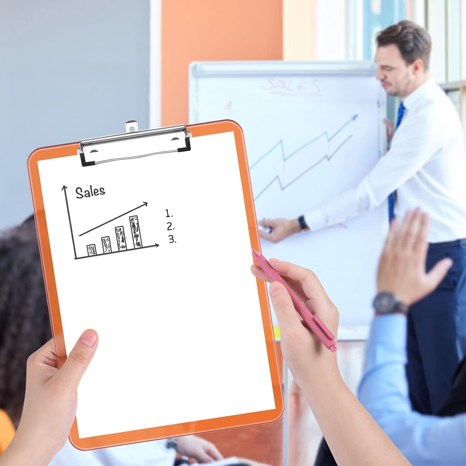 Rimilak 8.5 X 11 Plastic Clipboards Set of 2, Low Profile Metal Clip, Translucent Board, 12.5 X 9 in Letter Size, Office Supply, Back to School, Orange