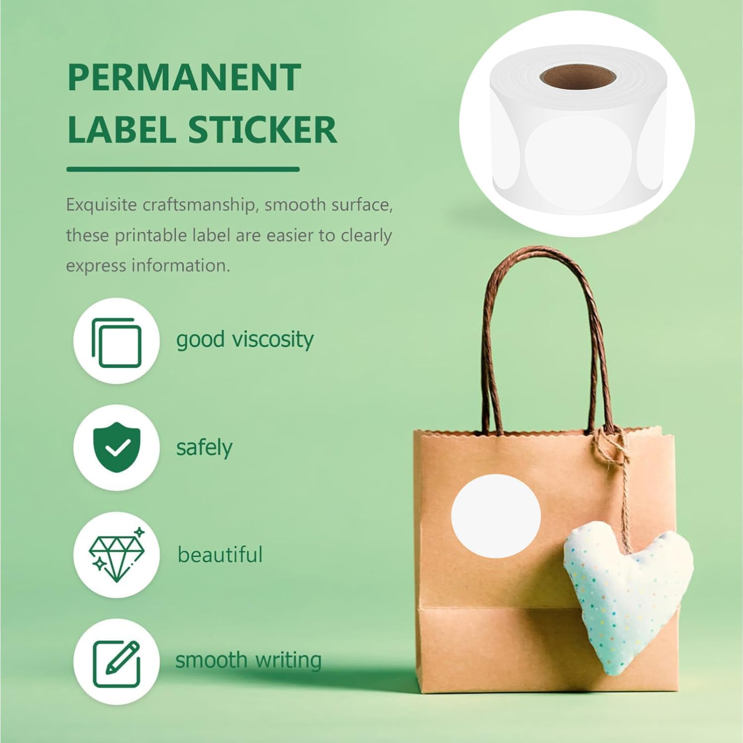 Yharnamite 1000 Pcs round Thermal Labels, 1 Inch Self-Adhesive Thermal Stickers Labels, Thermal Printer Labels, for Name Tag, Address, Logo Design, Shipping, DIY Design (White) - Green image number 4