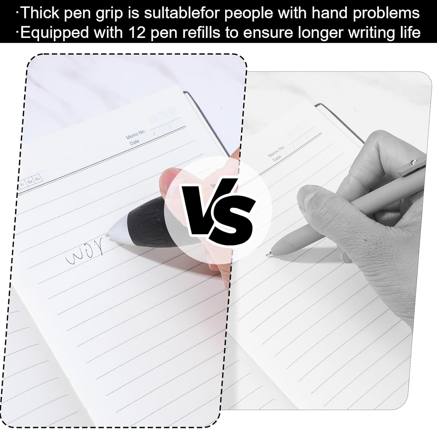 Wanmu 21 Pcs Big Fat Pens Aids Writing, Heavy Weighted Pen Large Wide Grip Pen for Tremor Arthritis Parkinson Low Grip Strength Handicap Carpal Tunnel (3 Pens + 18 Refills) image number 6