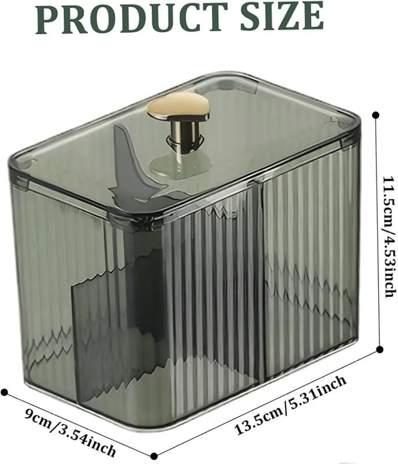 3 Grids Apothecary Jar Organizer, 1Pc 3-Section Cotton Ball Swabs Dispenser,3-Section Clear Bathroom Organizer Jar 3 Grids Cotton Swab Pad Ball Holder Container, Green image number 1