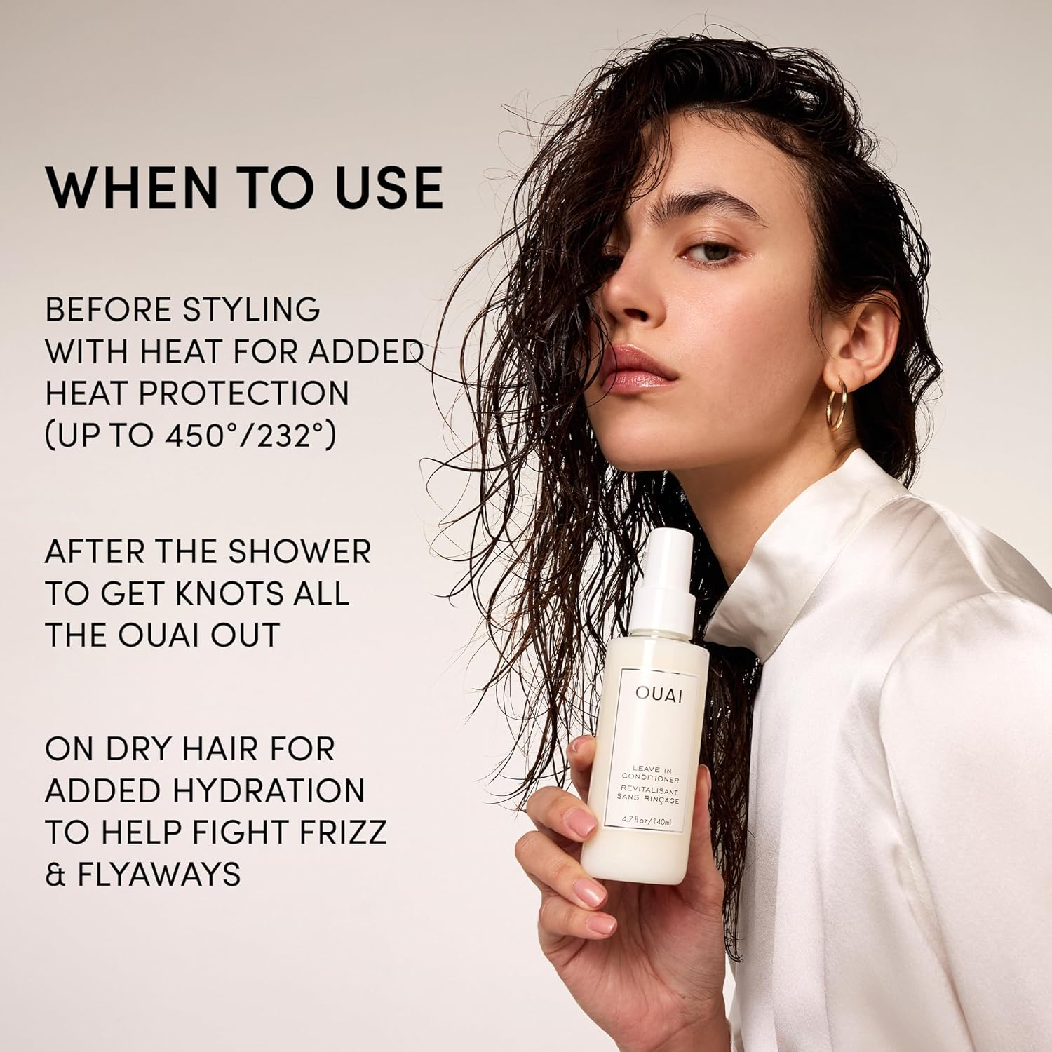OUAI Leave in Conditioner & Heat Protectant Spray - Prime Hair for Style, Smooth Flyaways, Add Shine and Use as Detangling Spray - No Parabens, Sulfates or Phthalates (1.5 Oz) image number 1