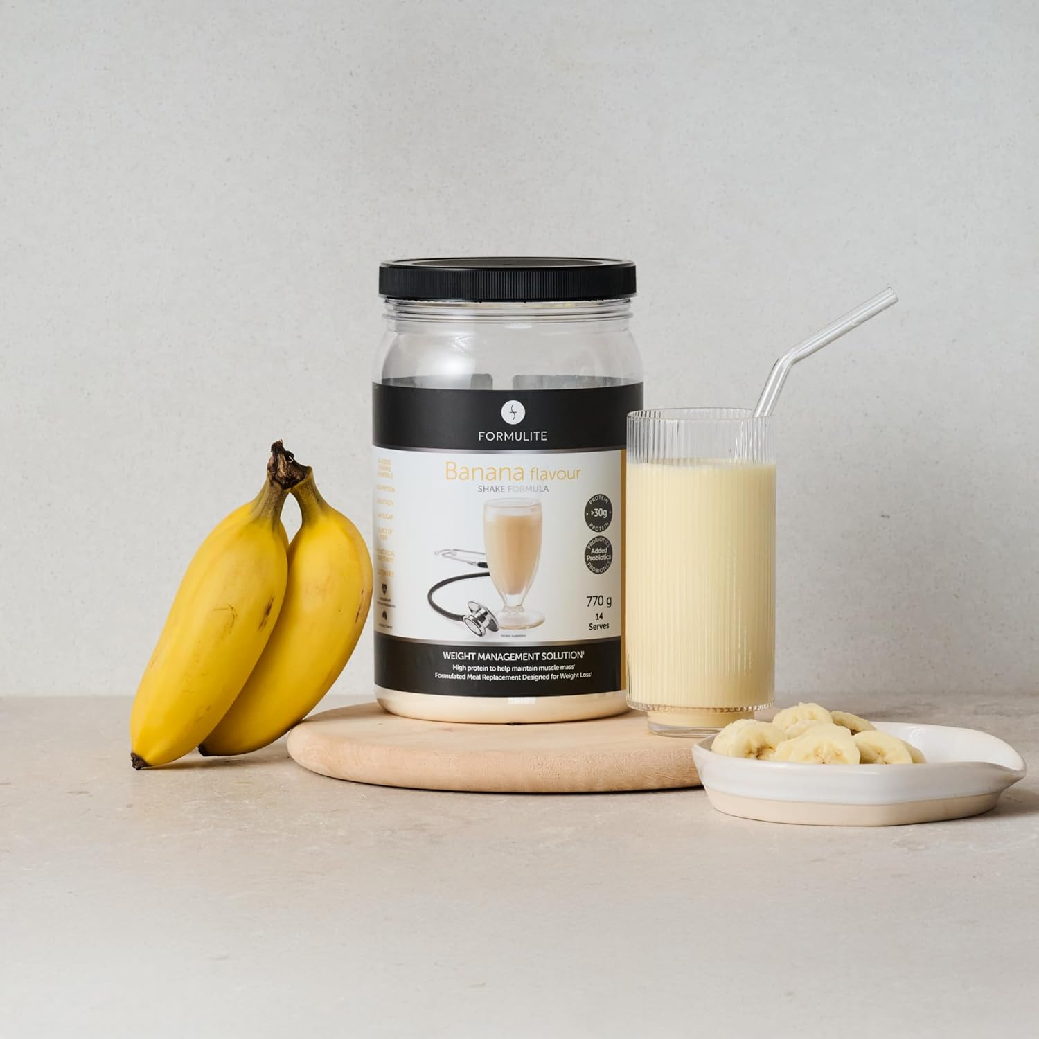 Formulite Protein Shake Tub 770G, High Protein Low Sugar Meal Replacement Shake Powder for Men and Women. VLCD (Very Low Calorie Diet) Shakes - (Banana) image number 3