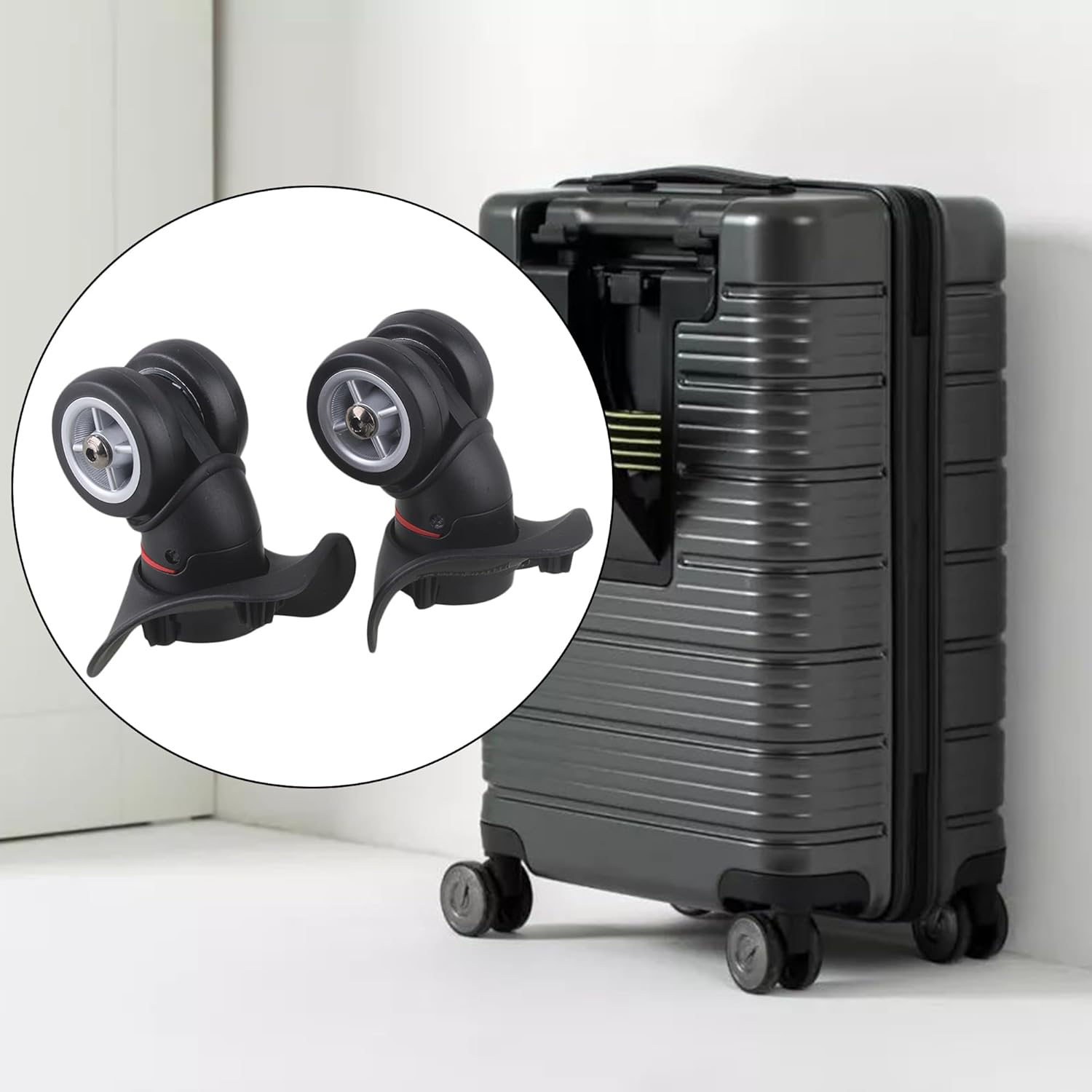 Bstinay W042 2PCS Left Right Swivel Luggage Replacement Wheels 3.93 Inch for DIY Travel Accessories, Black image number 2