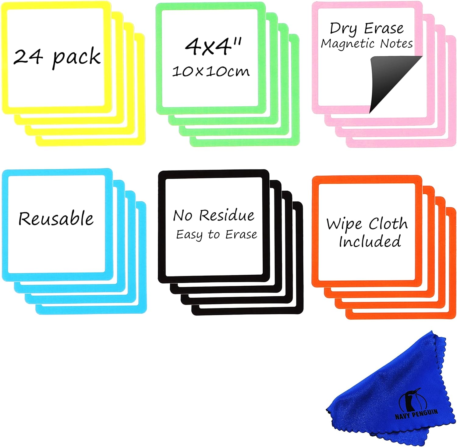 Dry Erase Magnets Set - 24 Pack - 4X4 Whiteboard Magnetic Planning Pads Labels - Small White Board Magnet Strips Name Tags for Home, Office and Classroom image number 4