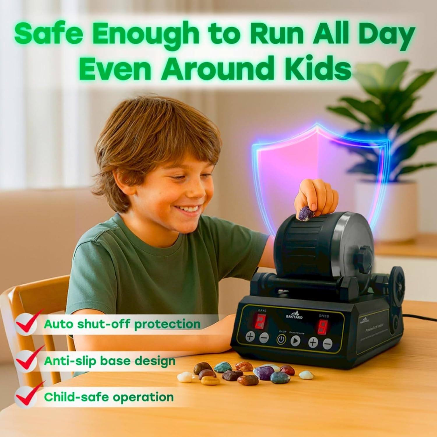 Professional Rock Tumbler Kit- Advanced Features Include Shutoff Timer and Speed Control - 2.5 Kg Barrel Capacity, 4 Polishing Grits, Mesh Stainer, Jewelry Fastenings image number 3