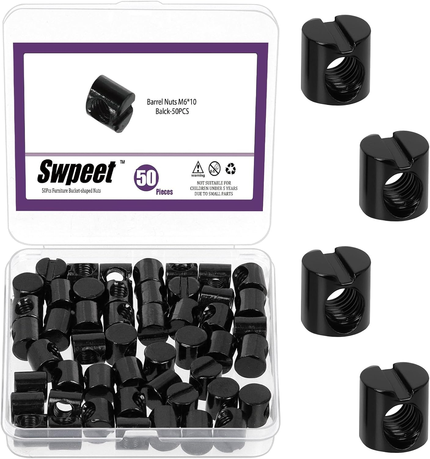 Swpeet 40Pcs Metric M6&times;20Mm Nickel Plated Barrel Nuts Kit,Cross Dowels Slotted Nut, Furniture Nuts Embedded Nut for Beds Crib Chairs Hardware Replacement