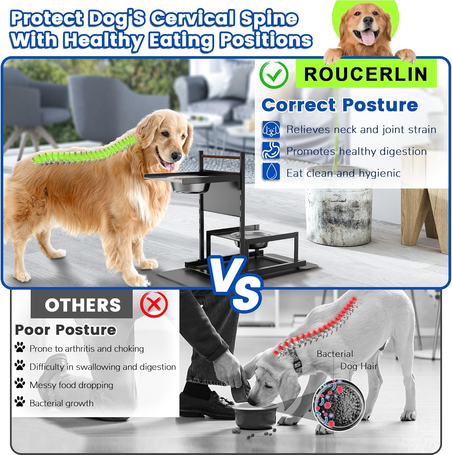 6 Height Adjustable Raised Dog Bowl Stand, Metal Elevated Dog Bowls for Medium Dogs with Independent Dog Feeding Mat, Dog Food Stands, Dog Feeder Station for Medium Small Dog (Black) image number 1