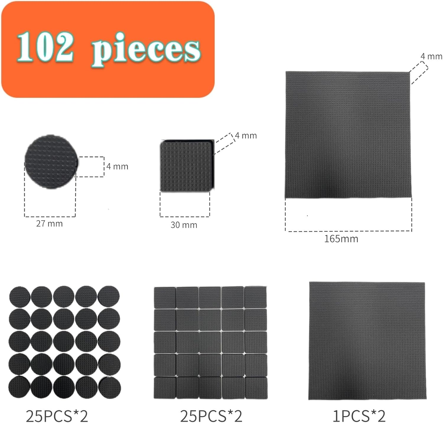 FLAFARY Non-Slip Furniture Pads Floor Protectors, Rubber Stickers Self-Adhesive Furniture Felt Pads for Chair, Table, Couch, Bed(102 PCS) image number 2