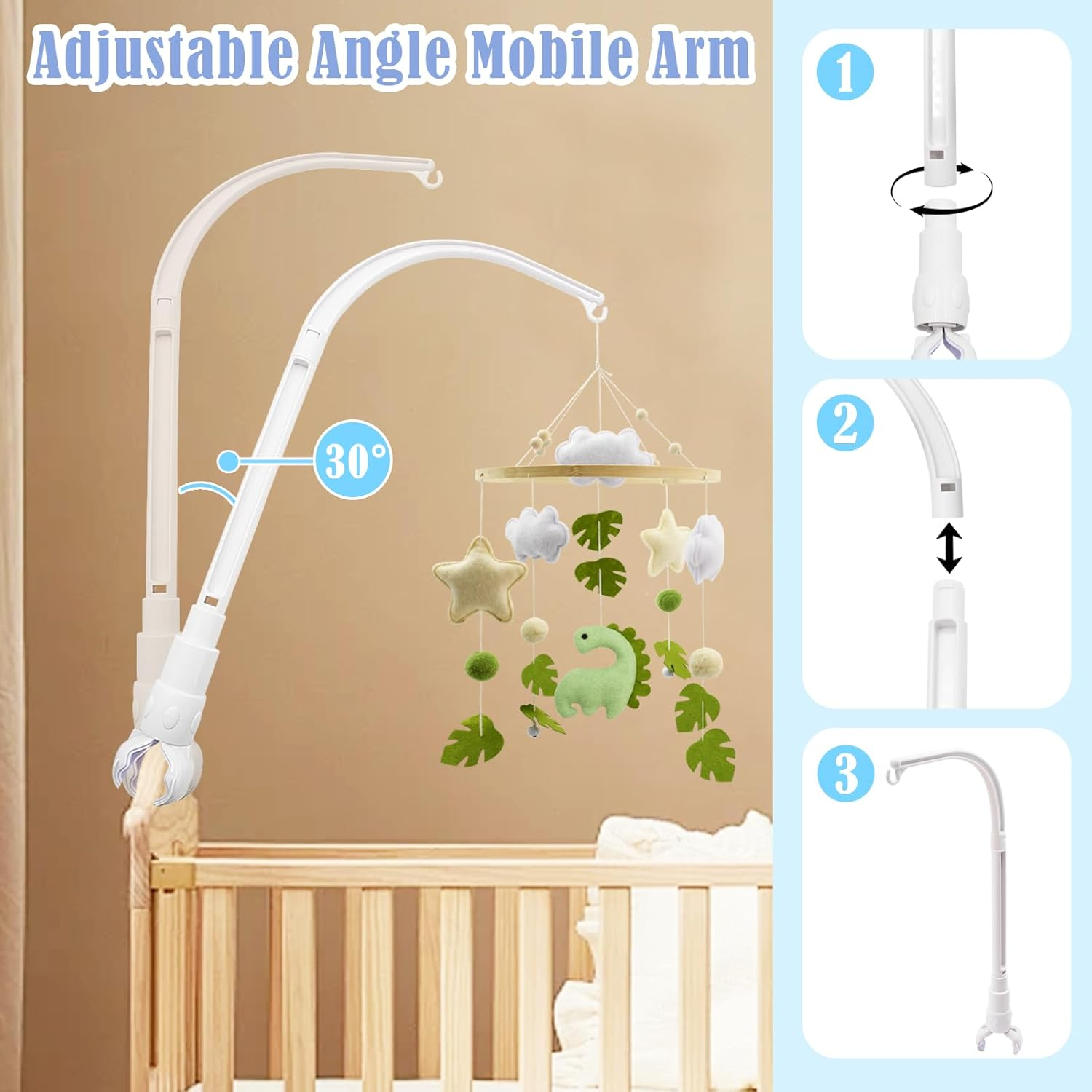 Baby Mobile Holder White Removable Adjustable Changing Table Mobile, DIY Wind Spinner Hanging for Cot, Children'S Room Decoration, from 0+ Months &ndash; without Toys and without Music Box Module image number 2