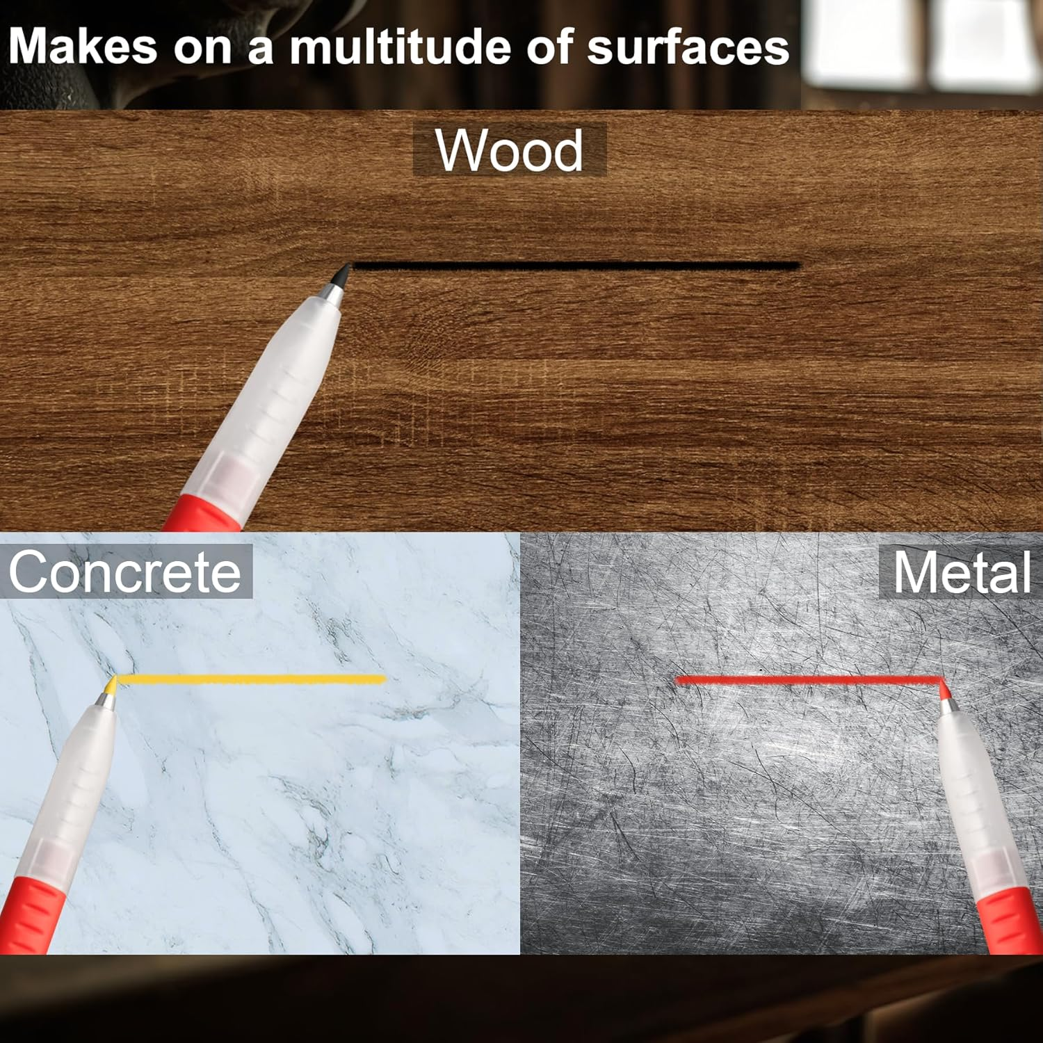 HAUTMEC Solid Carpenter Pencil with 6 Refills, Long Nose Deep Hole Mechanical Pencil Marker with Sharpener for Woodworking Architect Construction (Black, Yellow, Red) HT0293 image number 6