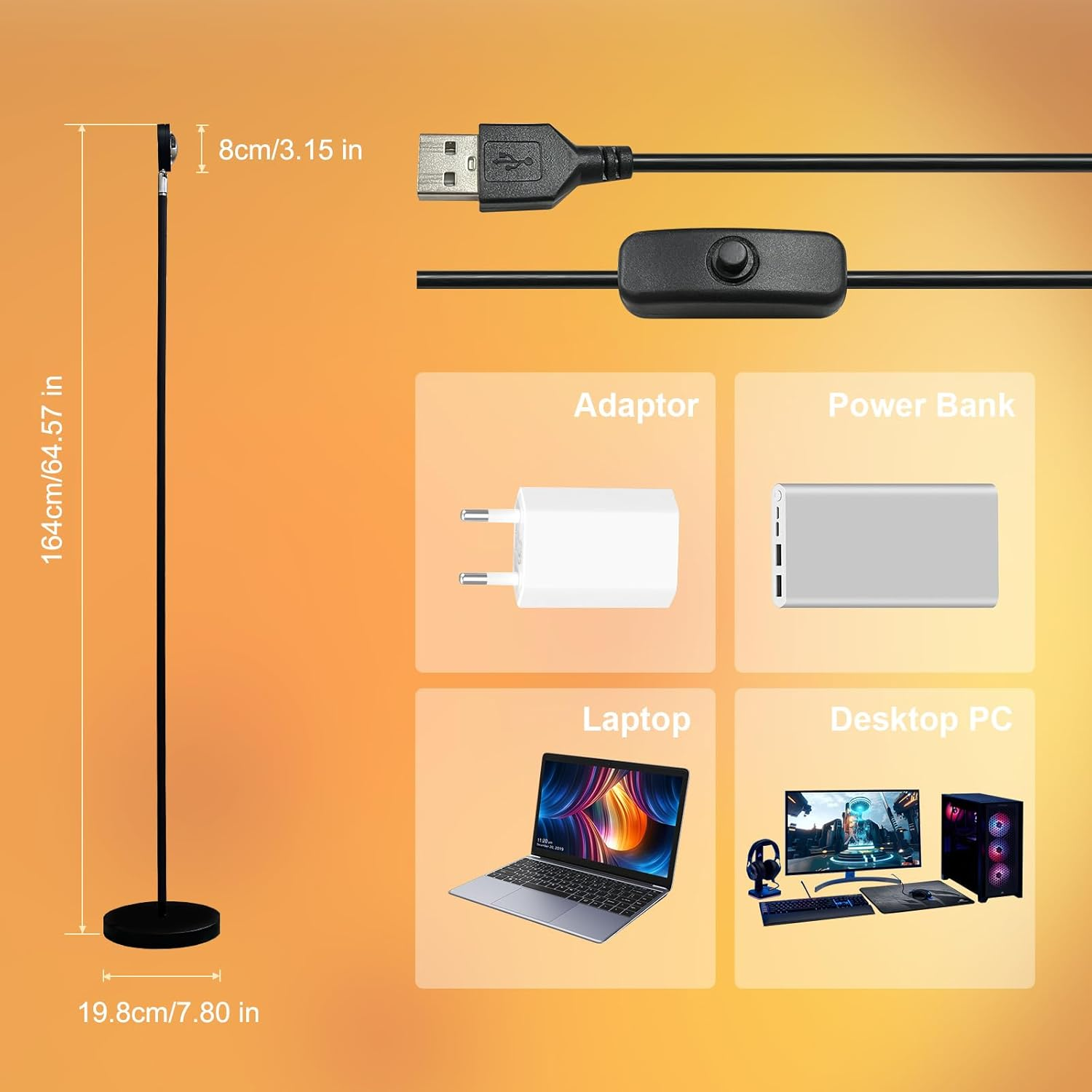 GY Floor Lamp Living Room, 4 Colours Sunset Lamp, USB Port Sunlight LED Projector, 720&deg; Rotating Romantic Mood Light, Suitable for Photography, Selfie, Living Room Decoration - Sunset Red image number 3