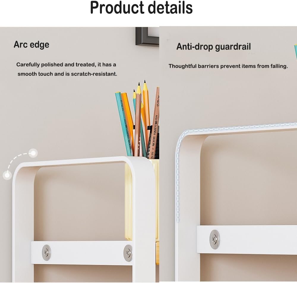 Fohouse Wooden Desktop Bookshelf Organizer, Office Desk Shelf Organizer - Multi-Purpose Bookshelf for Office Supplies, Makeup Top Organizer Storage, and Home Decor (White-2 Tier)