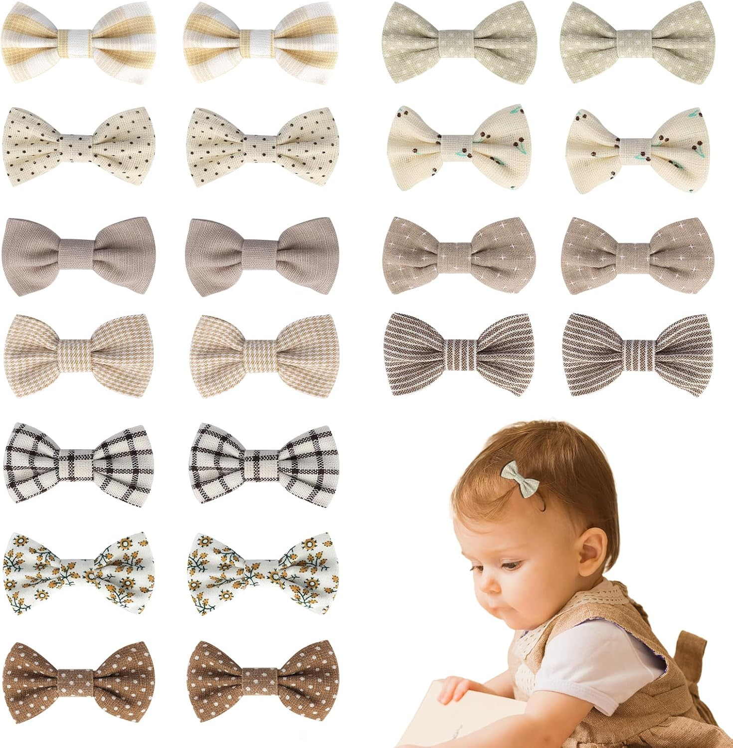 JESSCAT 37 Pcs Hair Clips for Girls with Bows Flower, Fully Lined Alligator Clips and Barrettes, Fabric Handmade Barrettes Hair Accessories for Girls Baby Infants Toddler Kids image number 3