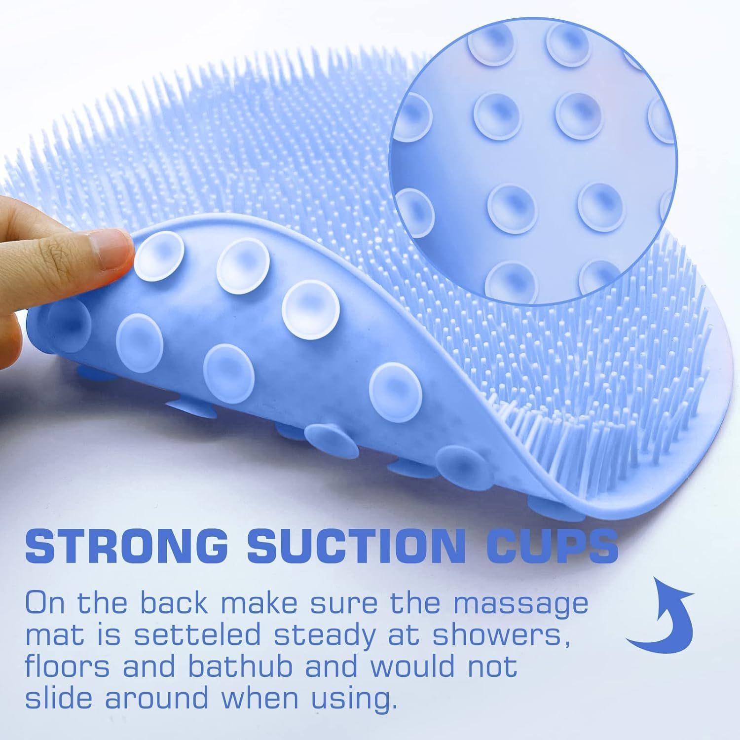 Shower Foot Scrubber Mat Back Washer Back Exfoliating Bath Wash Pad Wall Mounted Slip Suction Cups Foot Scrubber for Use in Shower Cups Foot Cleaner for Men and Women(Blue) image number 3