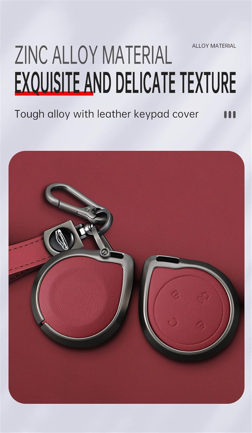 Ontto Alloy Leather Key Fob Cover Fit for GWM POER Cannon Alpha Great Wall Pickup Truck 2025 2024 2023 Remote Key Shell Case Keyring Key Holder Bag Keychain Accessories image number 1