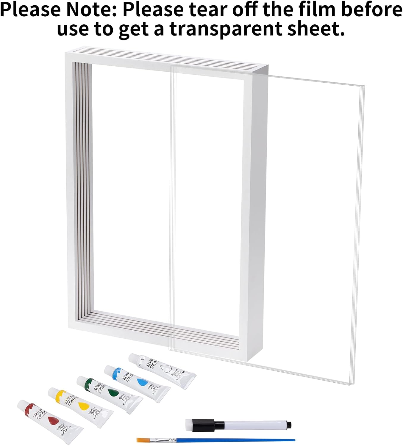 Clear Family Handprint Kit - Gifts for New Parents, Family Gifts - DIY Handmade Keepsake Wooden Frame - 5 Non -Toxic Paint Included - Transparent Sheets (White) image number 2