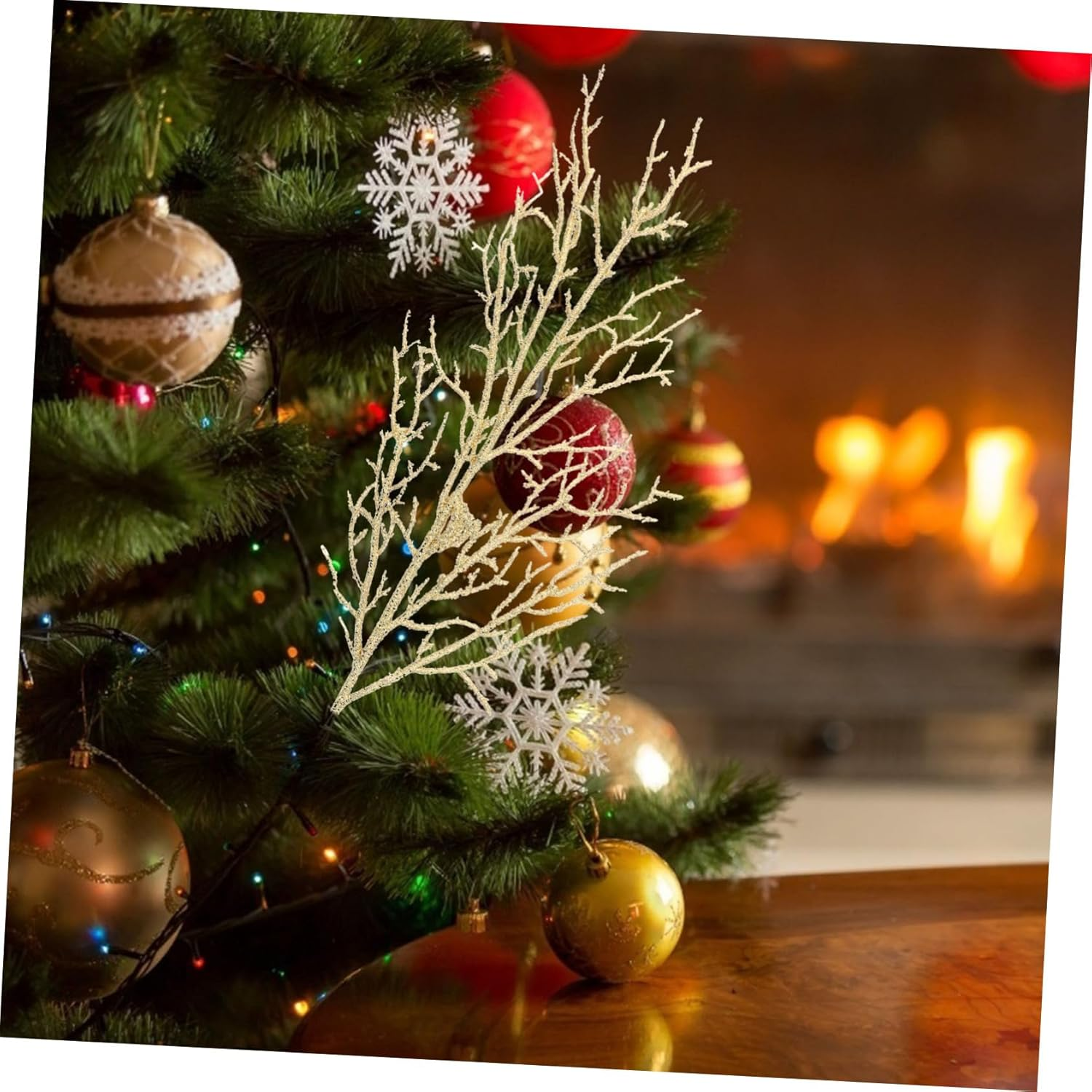 Artificial Leaves Christmas Tree Ornaments Set of 10 Glitter Plastic Decorative Leaves Xmas Festival Decorations image number 6