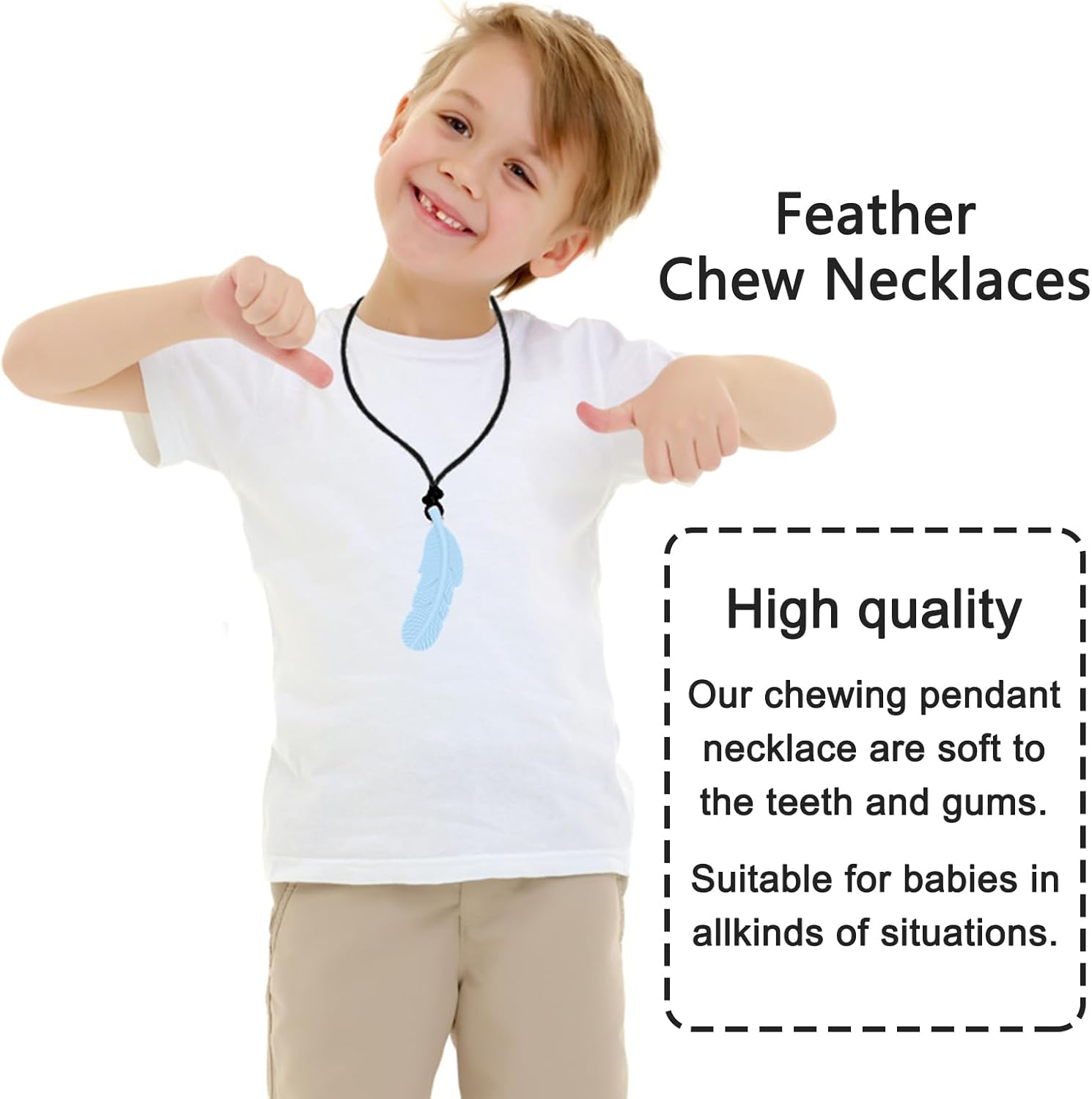 Sensory Chew Necklace for Kids & Adults | 5-Pack Silicone Feather Necklaces for Autism, ADHD, Anxiety, and Sensory Needs