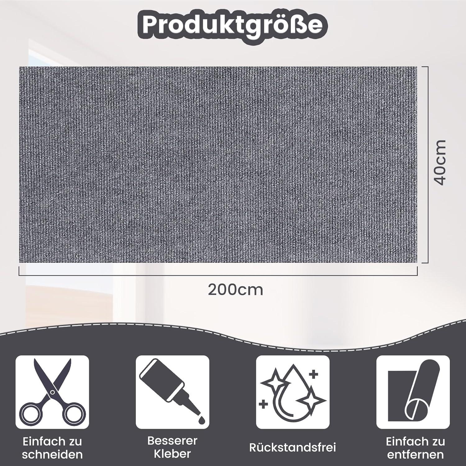 Self-Adhesive Cat Scratching Mat, Cat Wall, DIY Scratching Board, Cat Scratch Protection, Sofa Cat, Ideal for Scratching Mat, Cats, Cat Scratching Boards, Scratching Wall Grey, 200 X 40 Cm image number 5