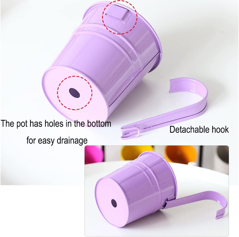 10 X Metal Iron Hanging Flower Pot,3.9" Hanging Balcony Garden Planter Home Decor,Garden Plant Pots Hanging Buckets Hanging Planter image number 5