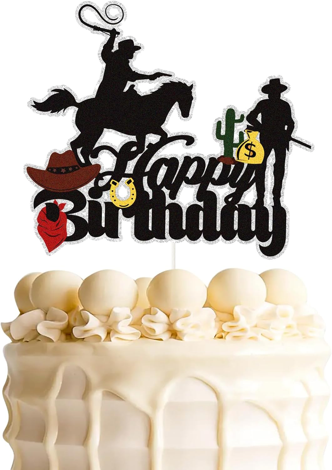 Cowboy West Happy Birthday Cake Toppers, Wild West Cowboy Western Party Cake Decor,Cowboy on Horseback Boys, Girls and Children'S Cowboy Theme Birthday Decorations. image number 1
