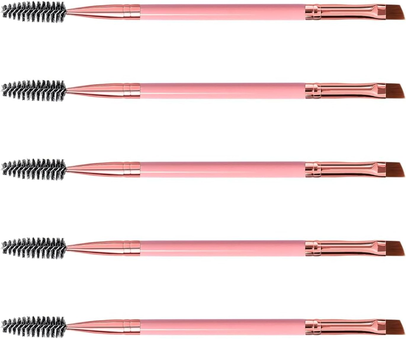 Xolixorium Duo Eyebrow Brush Spoolie Brush and Angled Brow Brush Eyelash Brush for Eye Makeup 5Pcs Set with Professional Spoolies for Precise Application Pink Color image number 1