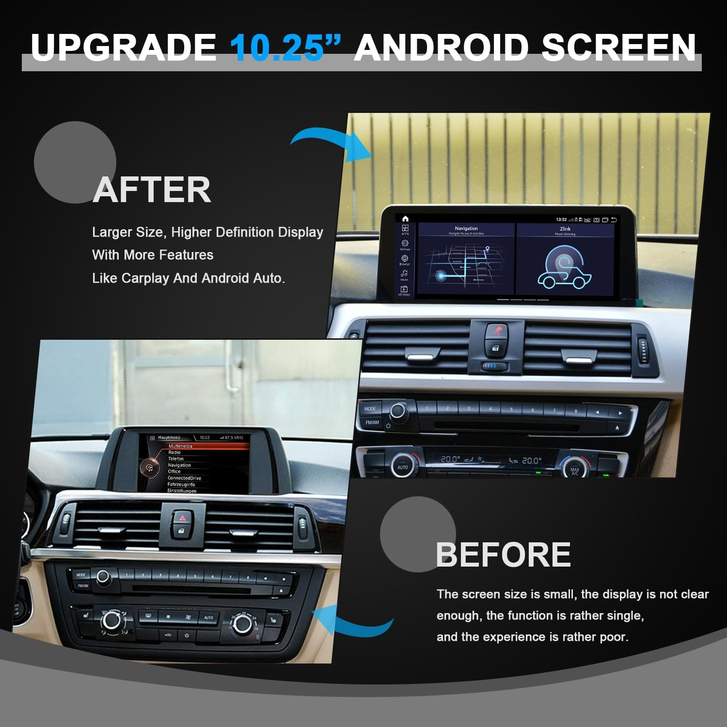 PEMP F30 Android Screen 1920X720 HD, Qualcomm 8Core 4+64GB Carplay Android Auto Use the OEM Bluetooth Get the Sound, for BMW F30 F31 F34 F35 F32 F33 F20 F21 F22 (2012-2017) NBT CIC. image number 2