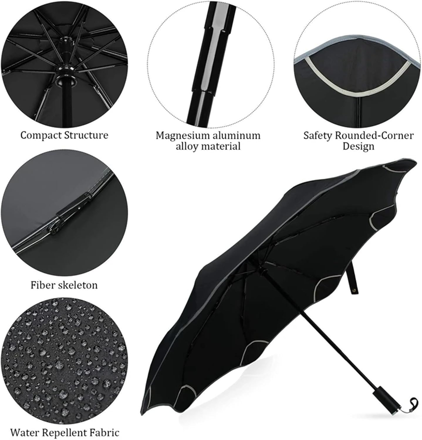 Meichoon Round-Corner Anti-Poking Sunny and Rainy Umbrella with Reflective Strip Lightweight Anti-Ultraviolet Full Glass Fiber Skeleton 8 Ribs for Men Women - Pink image number 6