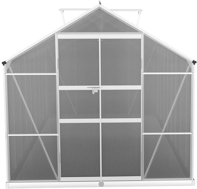 Green Fingers Aluminium Polycarbonate Walk-In Greenhouse 470X250X226Cm with Lockable Door, Ventilation Roof, Drainage System &ndash; Ideal Garden Shed for Plants, Tools & Outdoor Storage image number 6