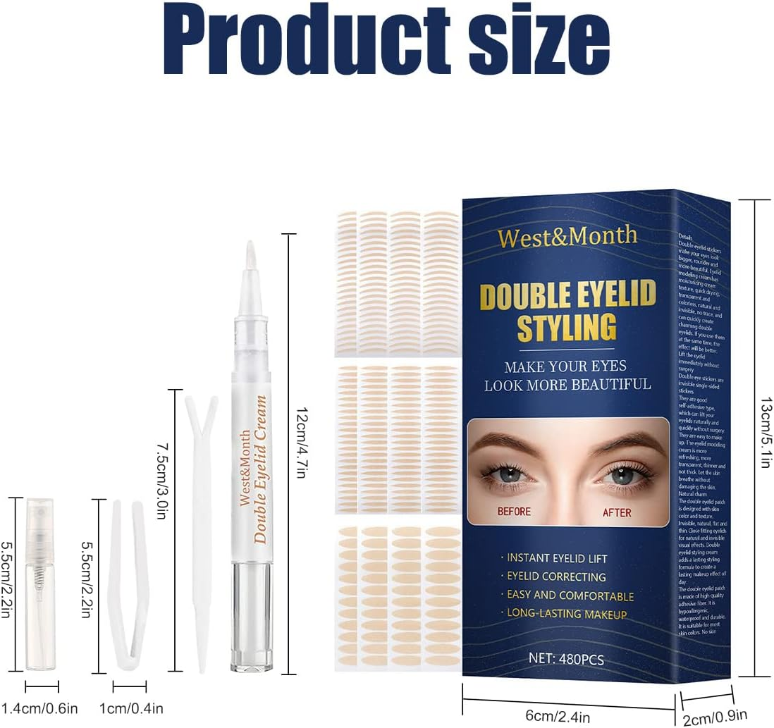 Double Eyelid Tape, Instant Eyelid Lift, Ultra Invisible Double Eyelid Sided Sticky, Eyelid Correcting Strips for Heavy Hooded Droopy Lids, with Eye Cream Tweezers Spray image number 5