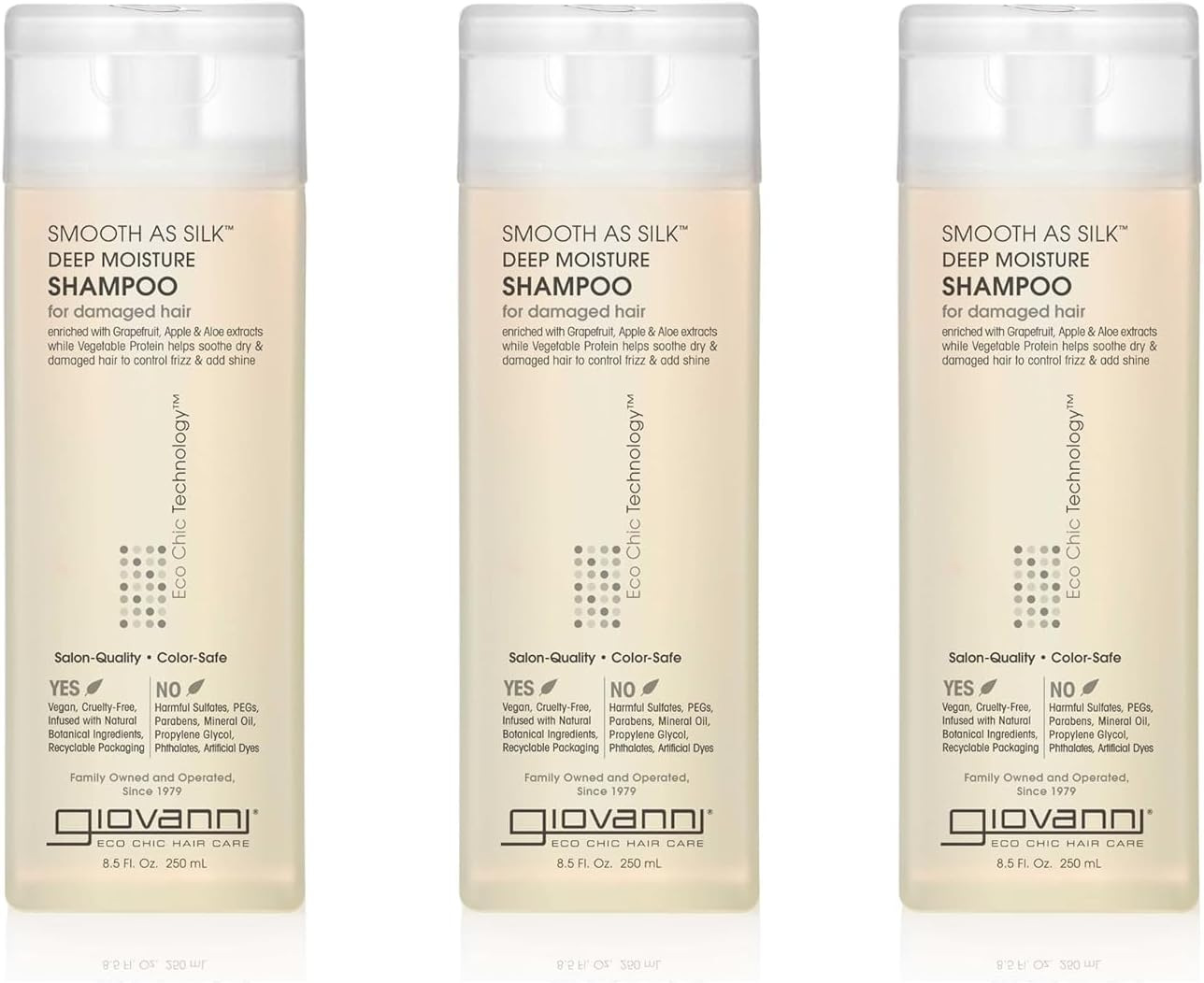 GIOVANNI Eco Chic Smooth as Silk Deep Moisture Shampoo - Apple + Aloe Extracts, Calms Frizz, Detangles, Wash & Go, Lauryl & Laureth Sulfate Free, Paraben Free, Color Safe - 8.5 Oz (Pack of 3) image number 1