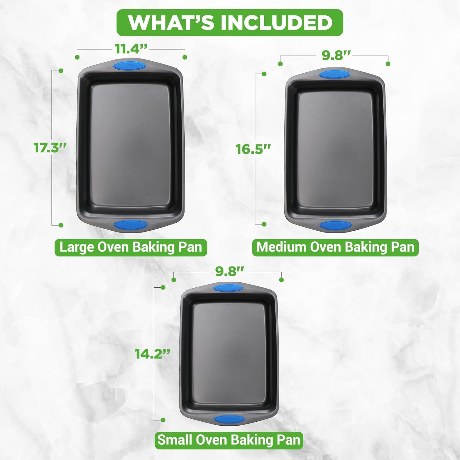 Nutrichef 3-Piece Baking Pan Set - Premium Nonstick Carbon Steel Bakeware W/Silicone Handles - Includes Large, Medium, & Small Pans for Baking & Roasting - PFOA, PFOS, PTFE Free - Gray - Gold image number 5