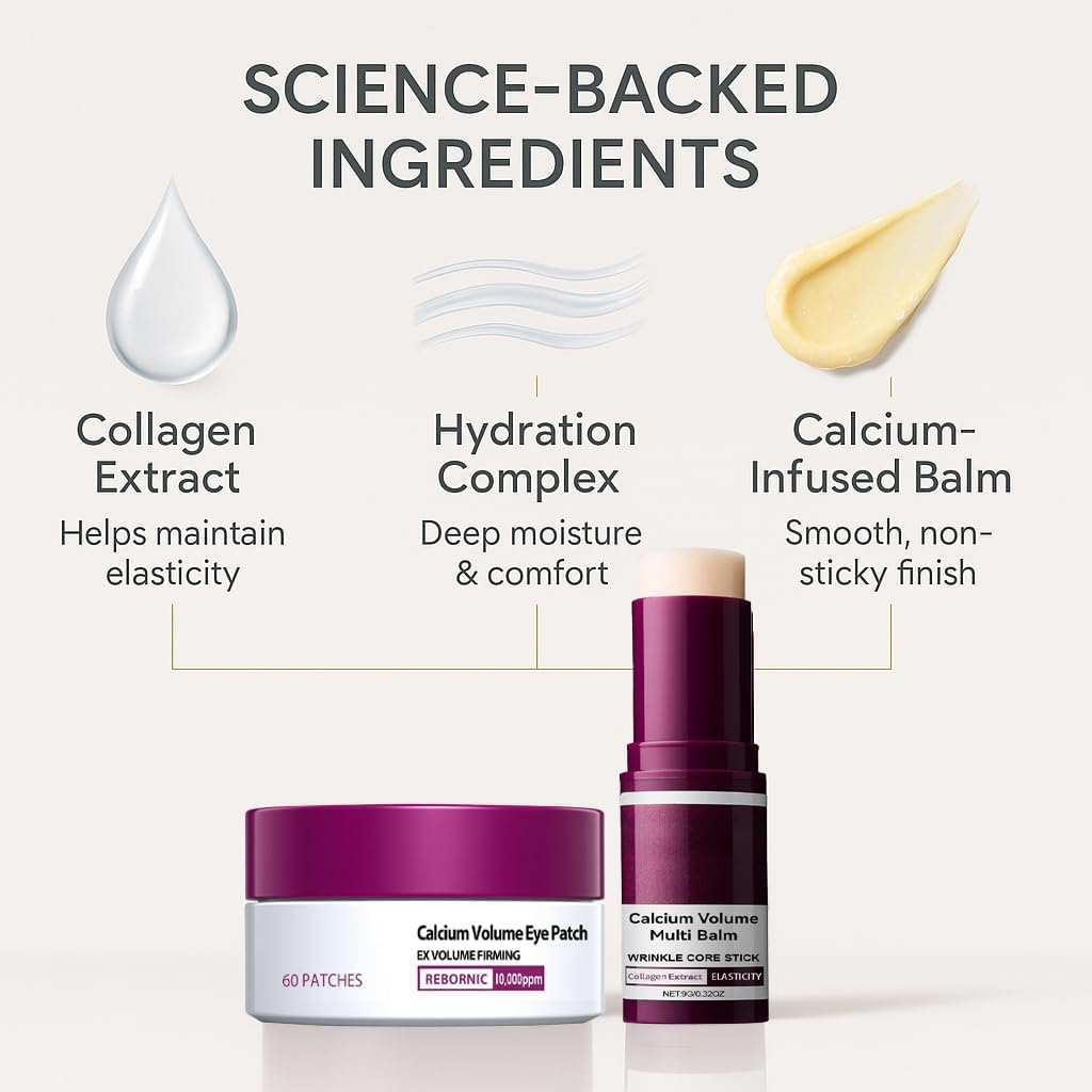 Eye Care Duo &ndash; Calcium Volume Multi Balm Stick + Hydrogel under Eye Patches 60Ea (30 Pairs), Hydrating & Smoothing Eyes Treatment, Gentle on Skin, Travel-Friendly
