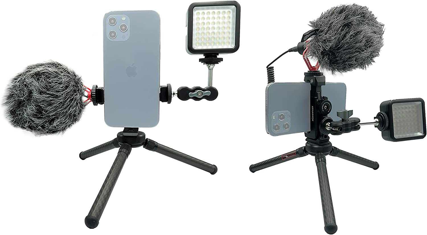 Metal Tripod Mount for Mobile Phones with Cold Shoe, 360 Degree Rotation, Compatible with Iphone 11 12 Pro Max, Smartphone Holder, Black, 1/4 Inch Thread Mount, 3/8 Inch Ports, Camera Support image number 5