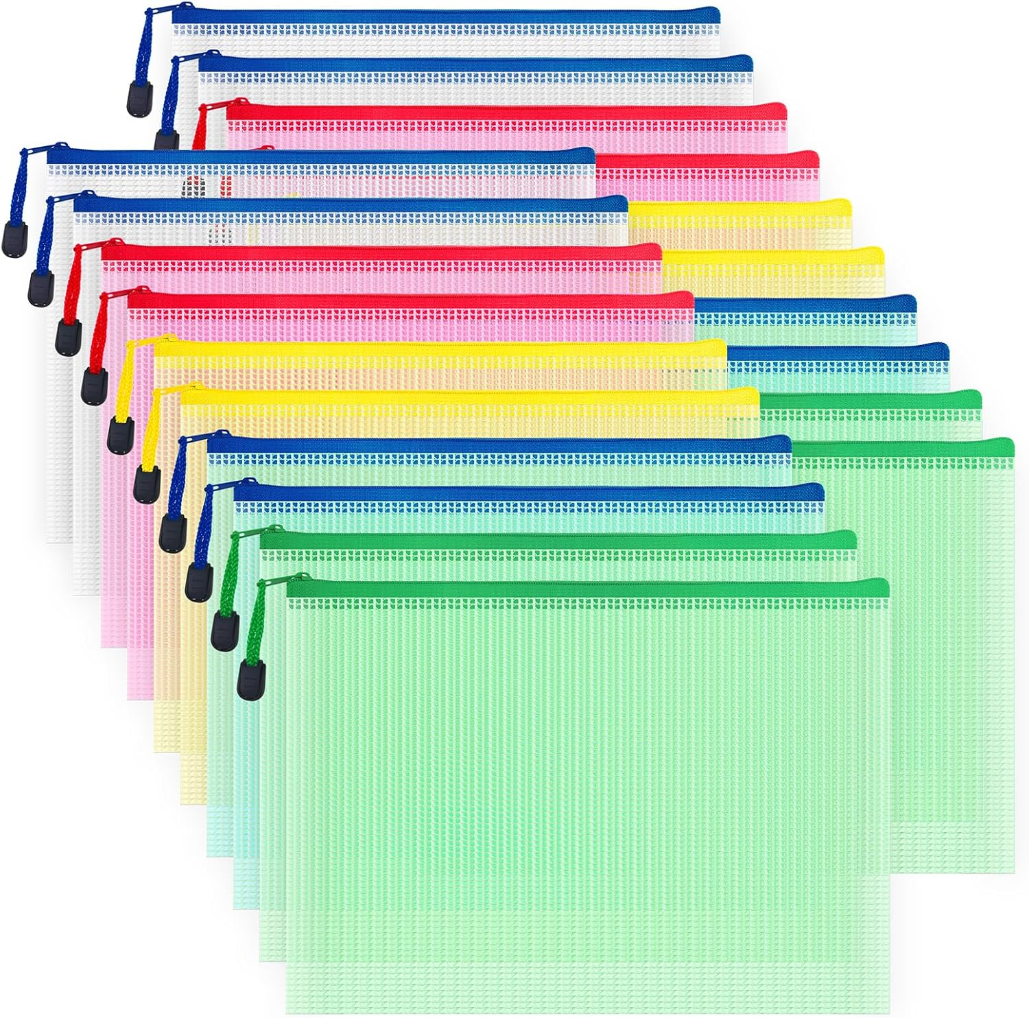 AUSTARK 20Pcs Mesh Zipper Pouch Bags, Multipurpose Waterproof Organization Storage Bag for Office School Home Travel (B6 Size 7.6''X5.3'', Multicolored)