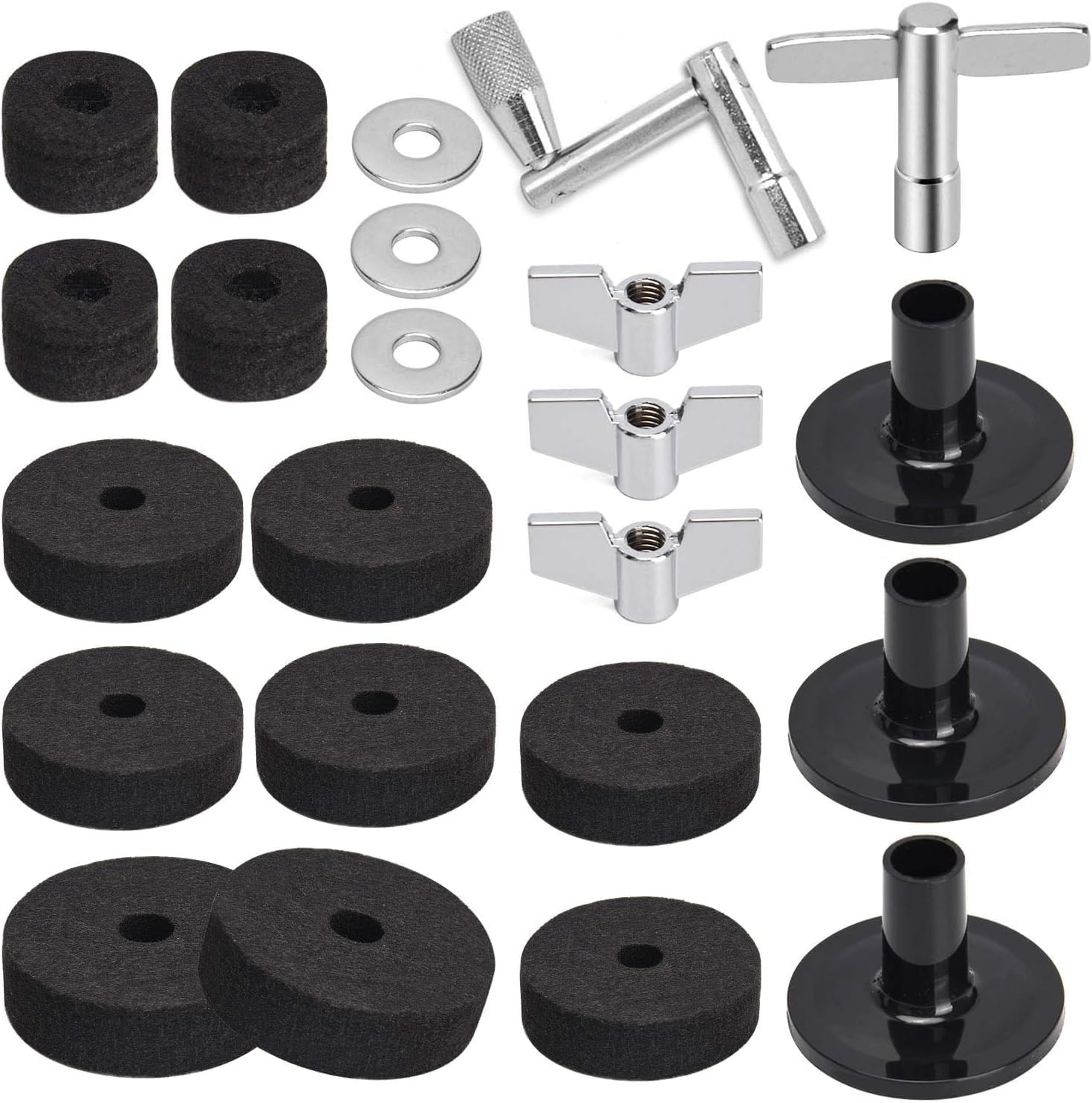 Frame Drum Felt Mat Set, 21Pcs Cymbal Replacement Accessories,Anti Slip,Felt Cymbal Sleeves with Base Wing Nuts, Washer, Sleeves and Base Wing Nuts Replacement for Drum Set image number 6
