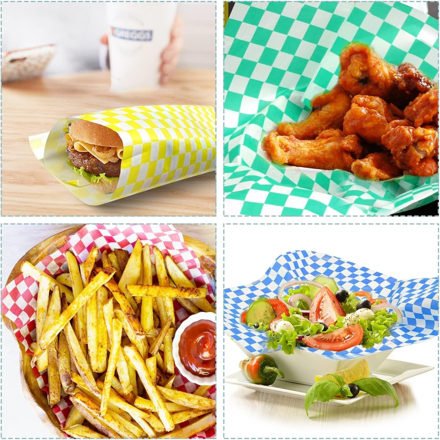 120 Sheets Variety Pack Checkered Dry Waxed Deli Paper 12X12 Inch Sandwich Paper Liners, Food Basket Liners Wax Deli Wrap Wax Sheets for Wrapping Bread and Sandwiches image number 4